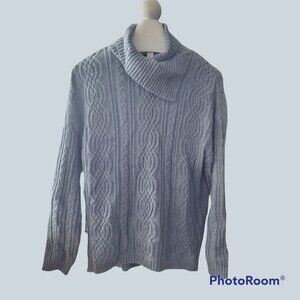 Jianne Pierre Pale Blue Sweater Cable Knit Fold Cowl Neck Size XL Women Pullover